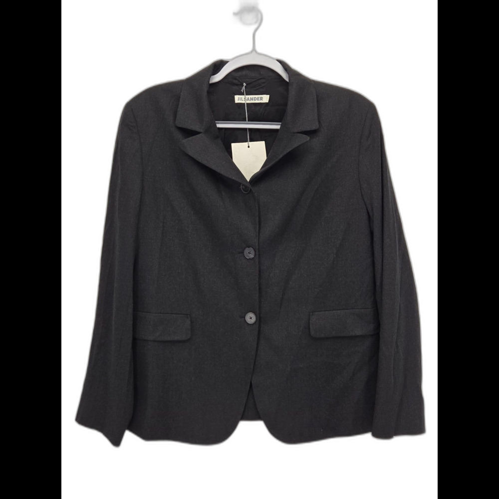 New Jil Sander Blazer Jacket Womens IT 44 US 8 Charcoal Gray Virgin Wool Stretch